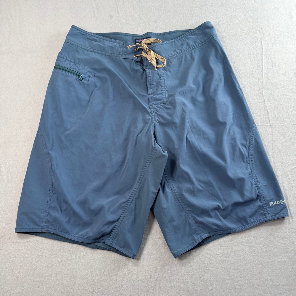Patagonia Board Shorts Mens 32 Blue Lace Up Side Pocket Swim Trunks Surf Hiking - Picture 2 of 8